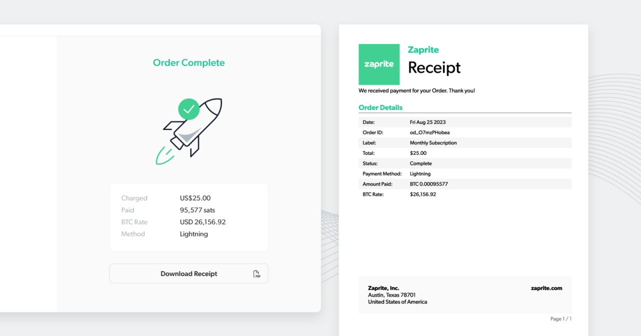 zaprite payment link receipt pdfs